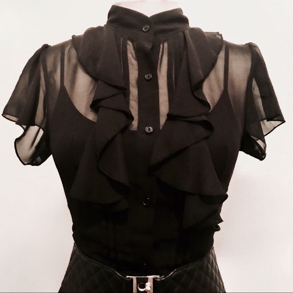 Norma Kamali Tops - Norma Kamali Black Sheer Ruffle Top Size XS